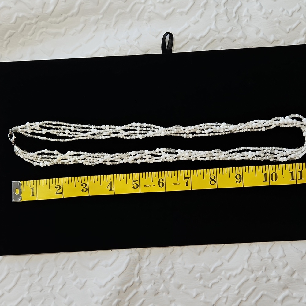 WHITE BEADED NECKLACE MULTI-STRAND 12" - Picture 4 of 6